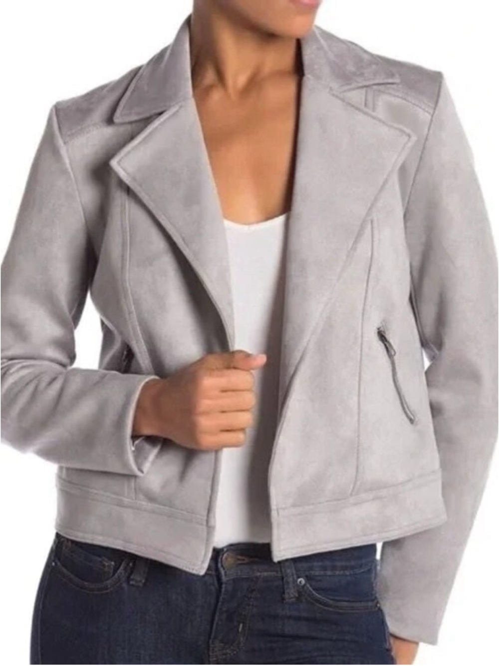 Philosophy Republic Clothing Faux Suede Moto Jacket Grey Size L NWT